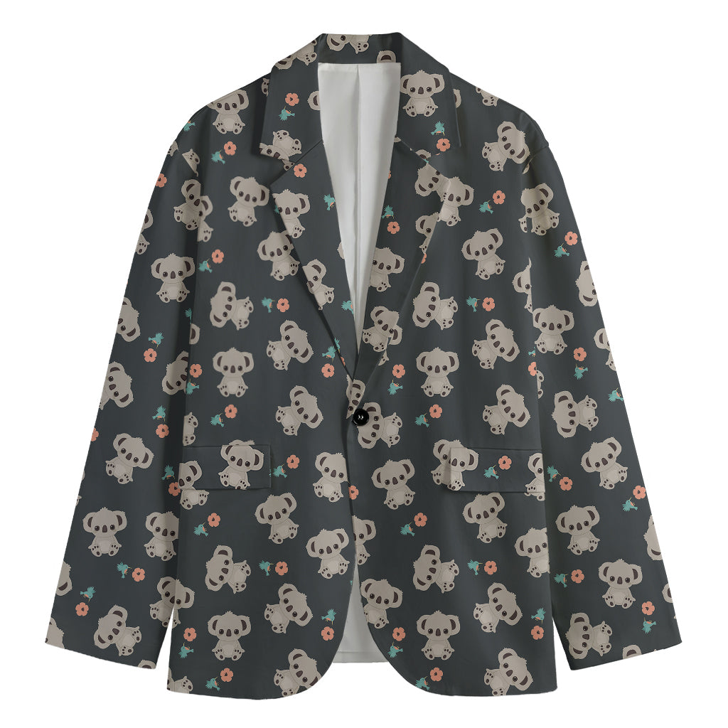 Baby Koala And Floral Pattern Print Men's Blazer