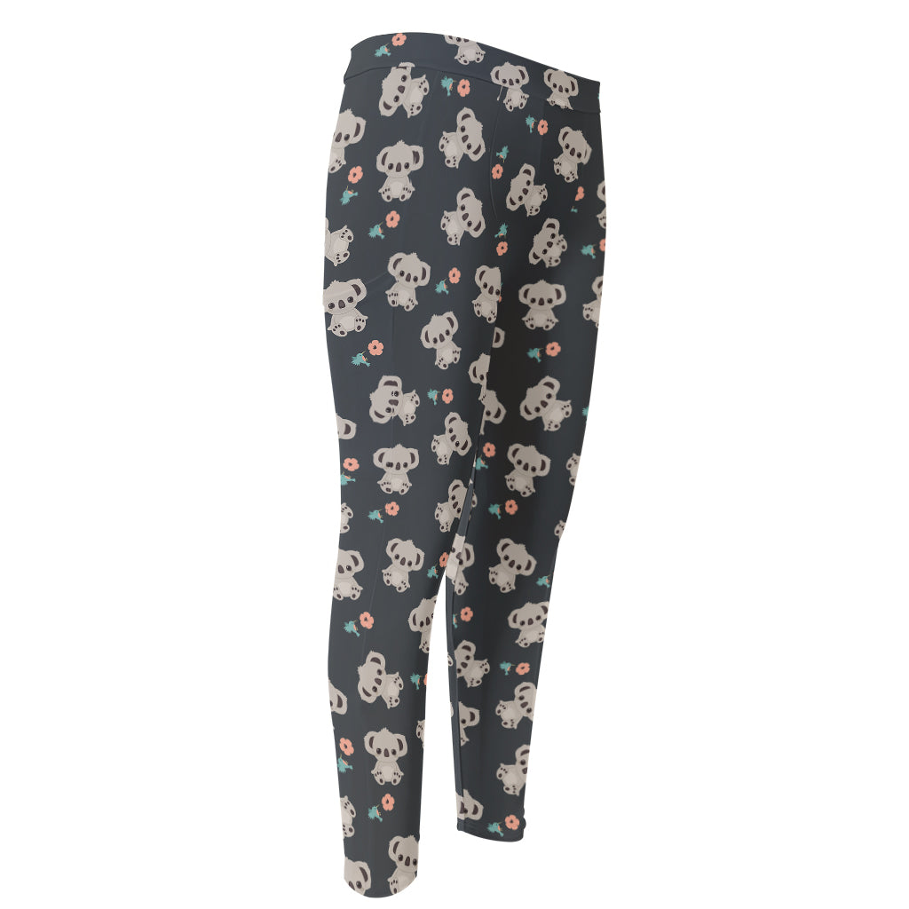 Baby Koala And Floral Pattern Print Men's Compression Pants