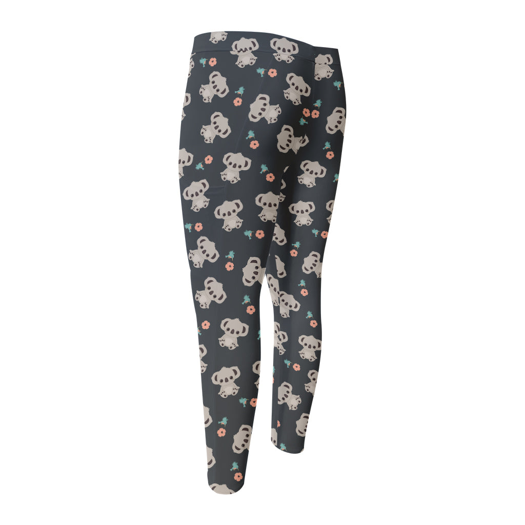 Baby Koala And Floral Pattern Print Men's Compression Pants