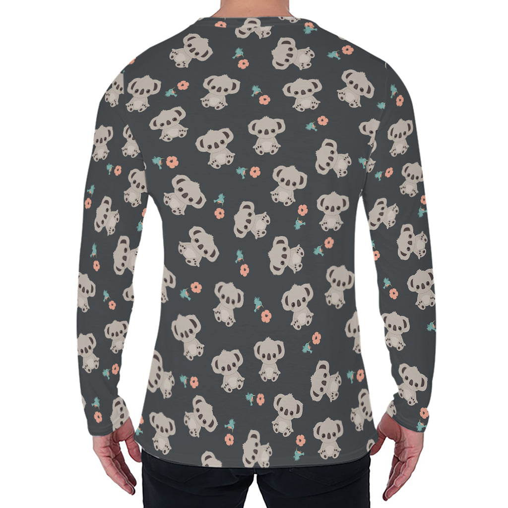 Baby Koala And Floral Pattern Print Men's Long Sleeve T-Shirt