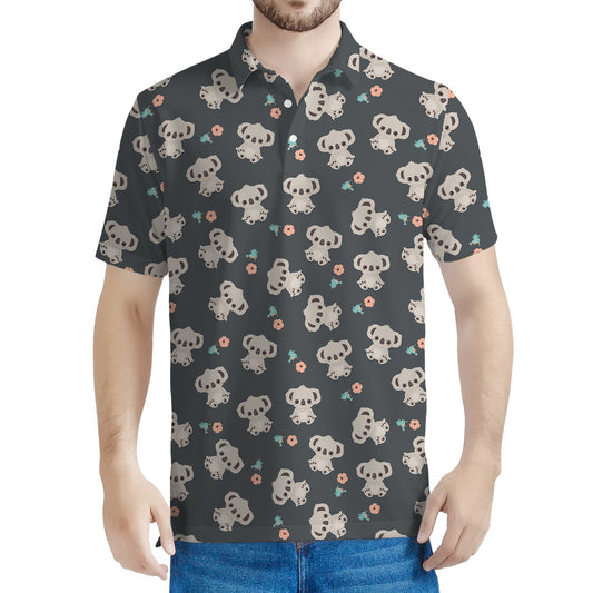 Baby Koala And Floral Pattern Print Men's Polo Shirt