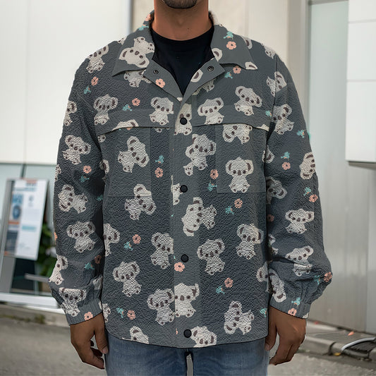 Baby Koala And Floral Pattern Print Men's Shirt Jacket
