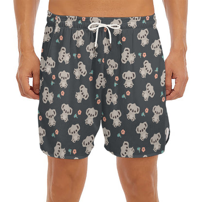 Baby Koala And Floral Pattern Print Men's Split Running Shorts