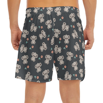 Baby Koala And Floral Pattern Print Men's Split Running Shorts