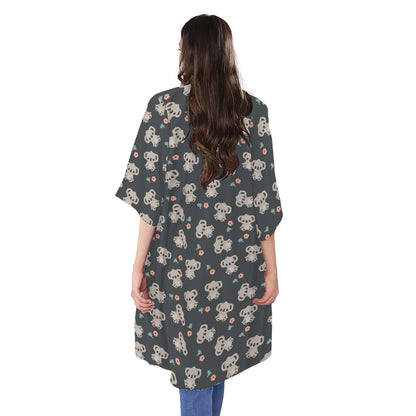 Baby Koala And Floral Pattern Print Open Front Beach Cover Up