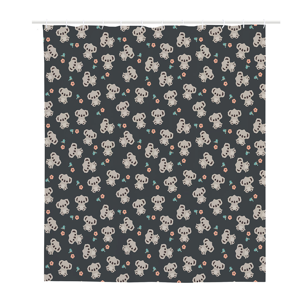 Baby Koala And Floral Pattern Print Polyester Shower Curtain