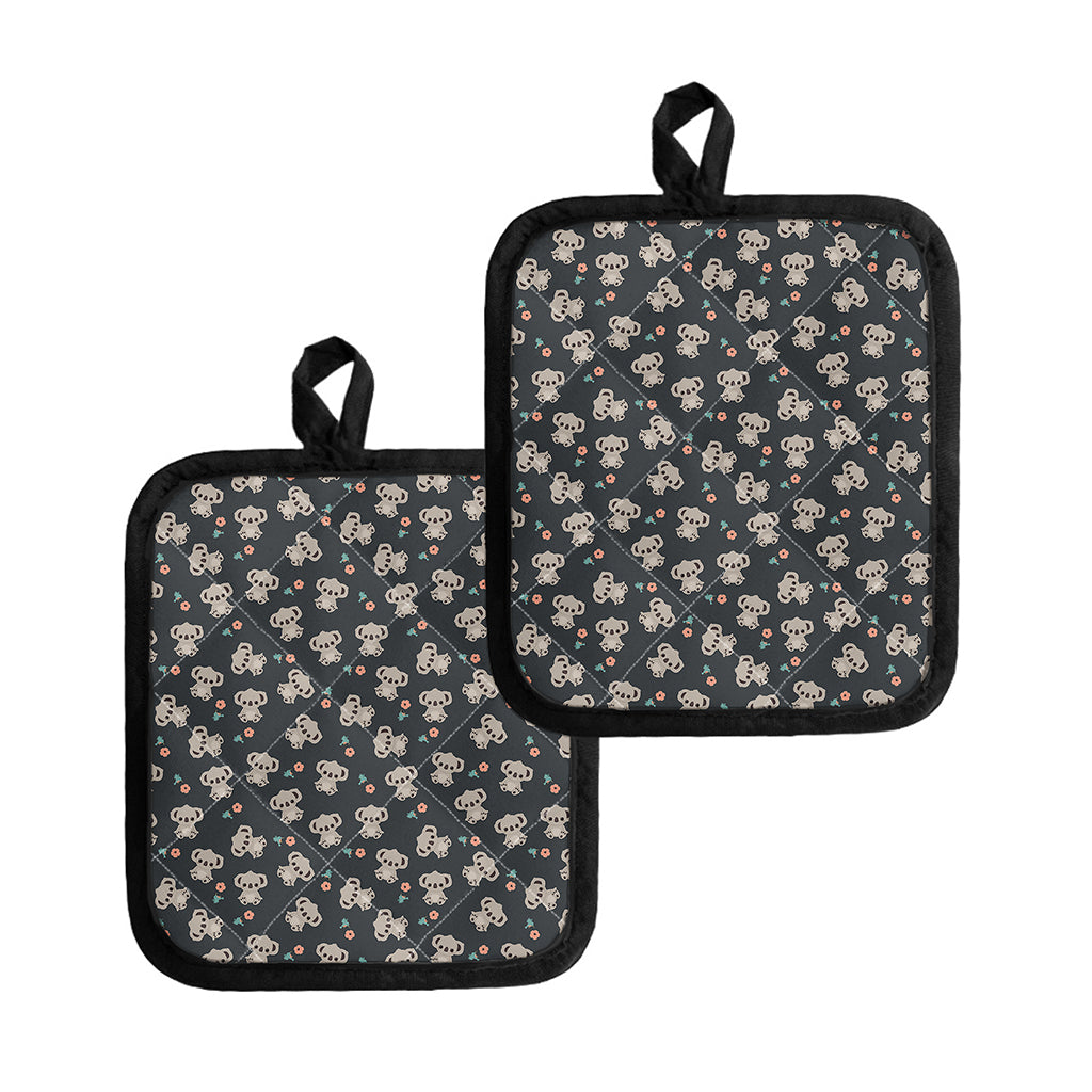 Baby Koala And Floral Pattern Print Pot Holders