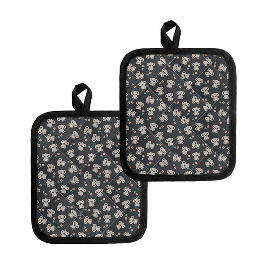 Baby Koala And Floral Pattern Print Pot Holders