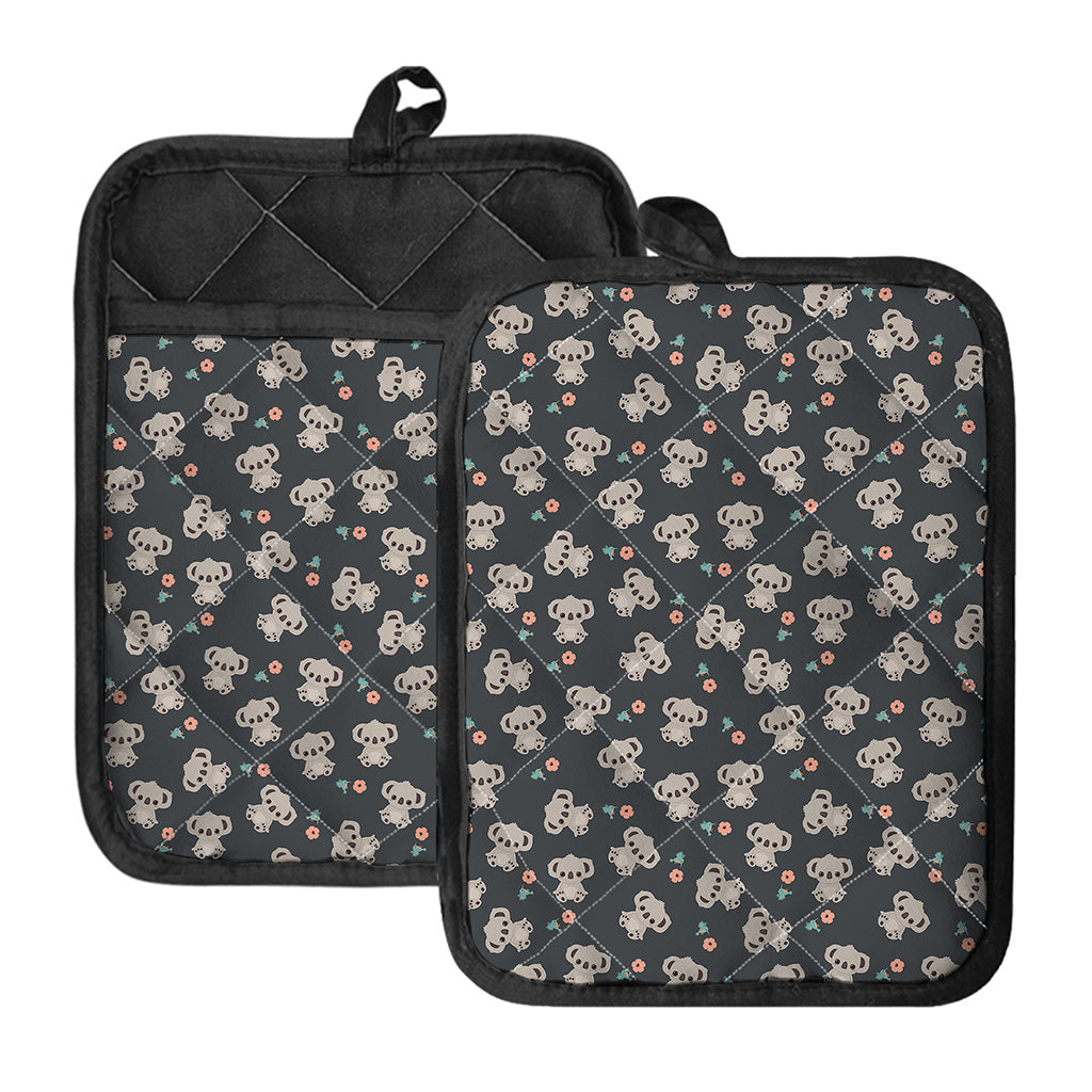 Baby Koala And Floral Pattern Print Pot Holders With Pocket