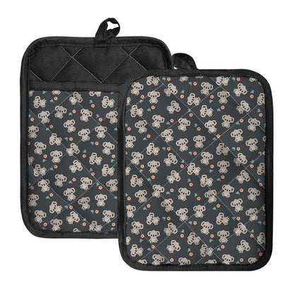 Baby Koala And Floral Pattern Print Pot Holders With Pocket
