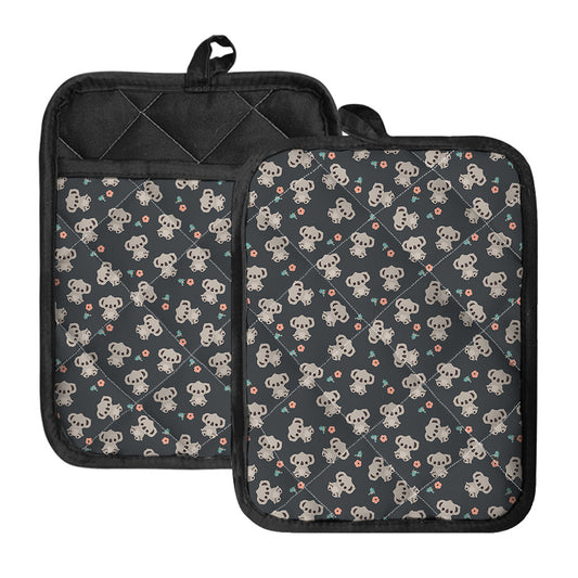 Baby Koala And Floral Pattern Print Pot Holders With Pocket