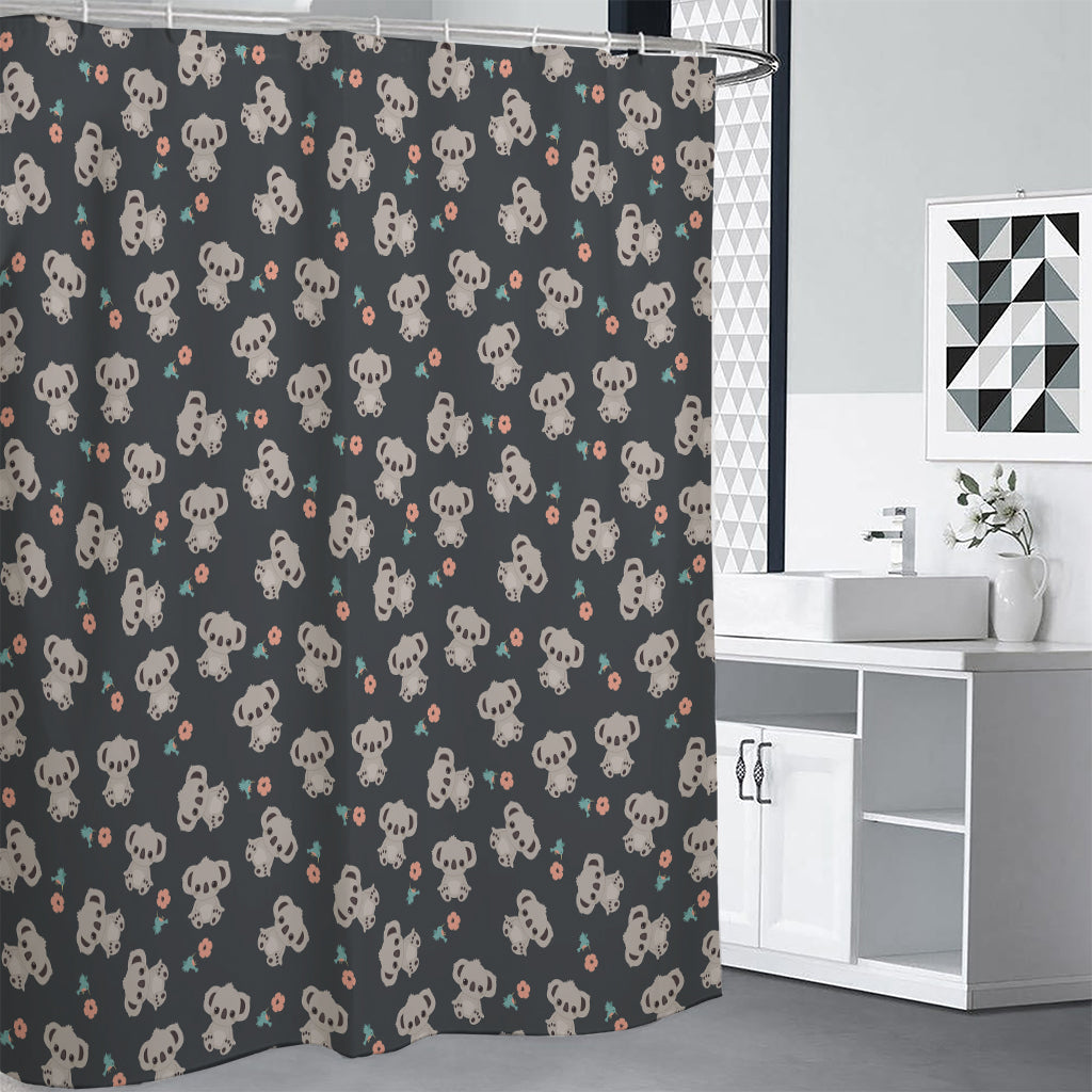 Baby Koala And Floral Pattern Print Premium Shower Curtain