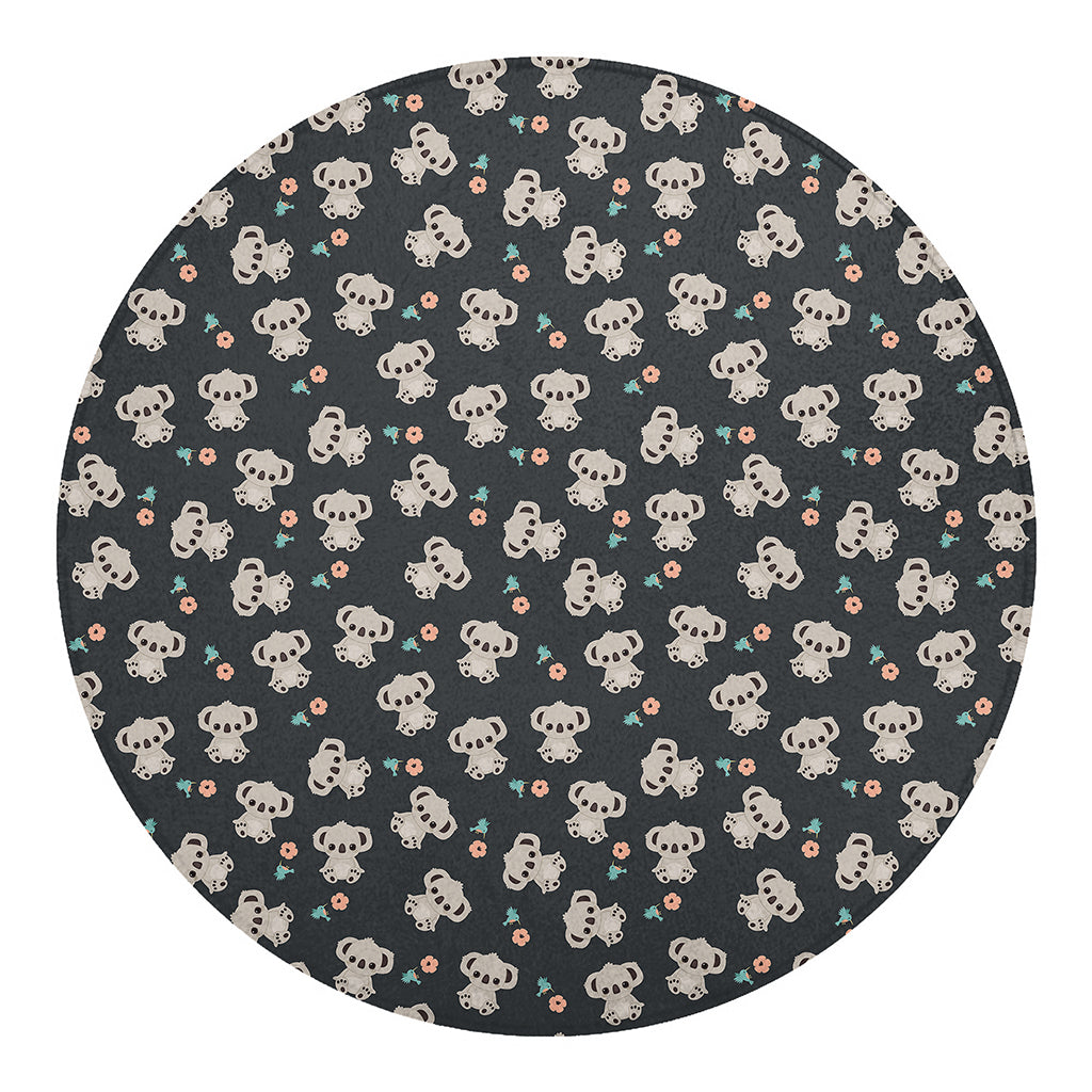 Baby Koala And Floral Pattern Print Round Blanket