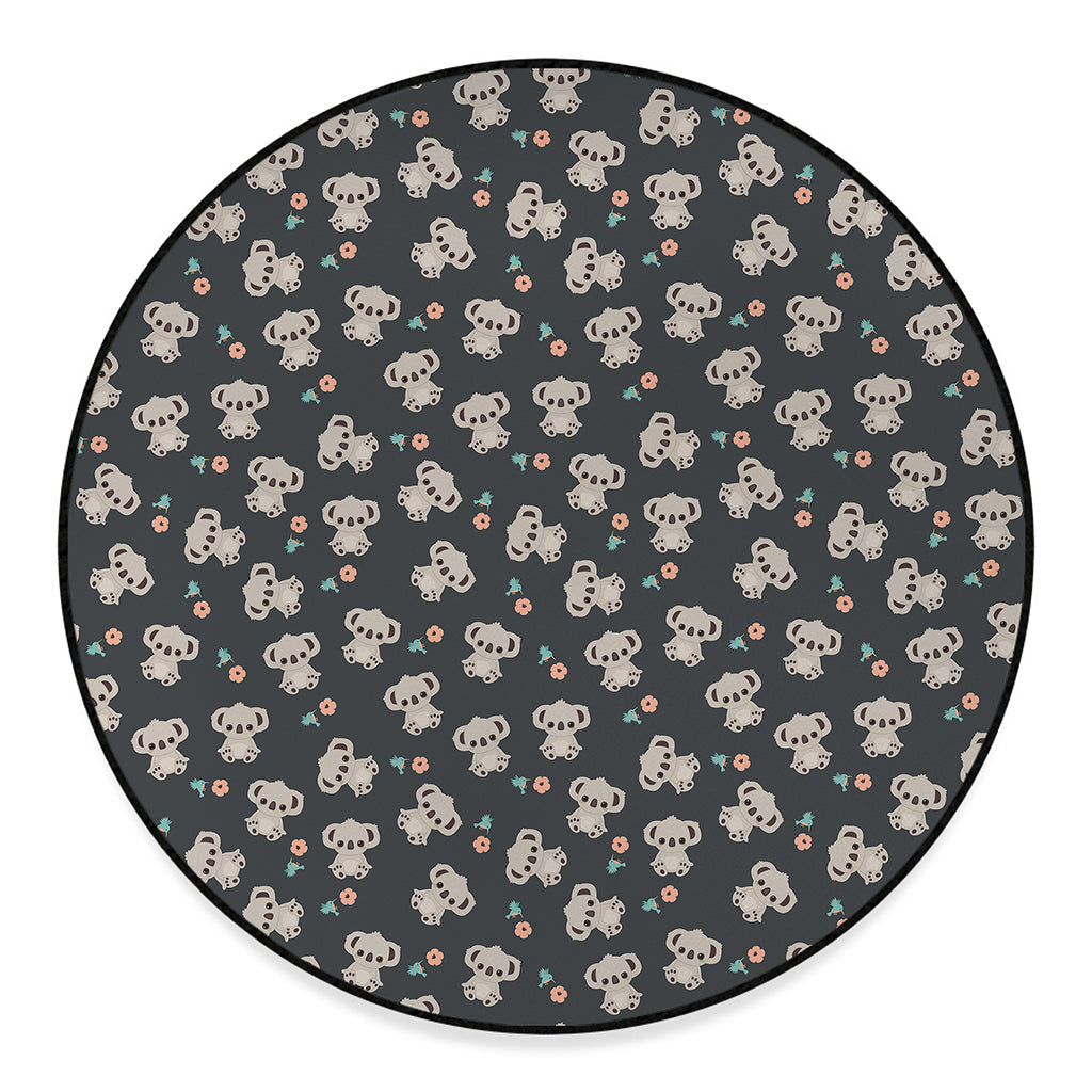 Baby Koala And Floral Pattern Print Round Floor Mat