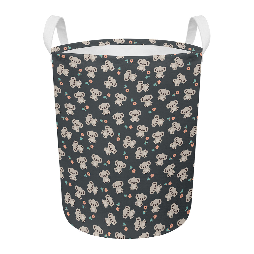 Baby Koala And Floral Pattern Print Round Laundry Basket