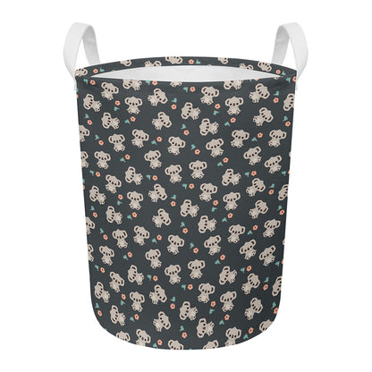 Baby Koala And Floral Pattern Print Round Laundry Basket