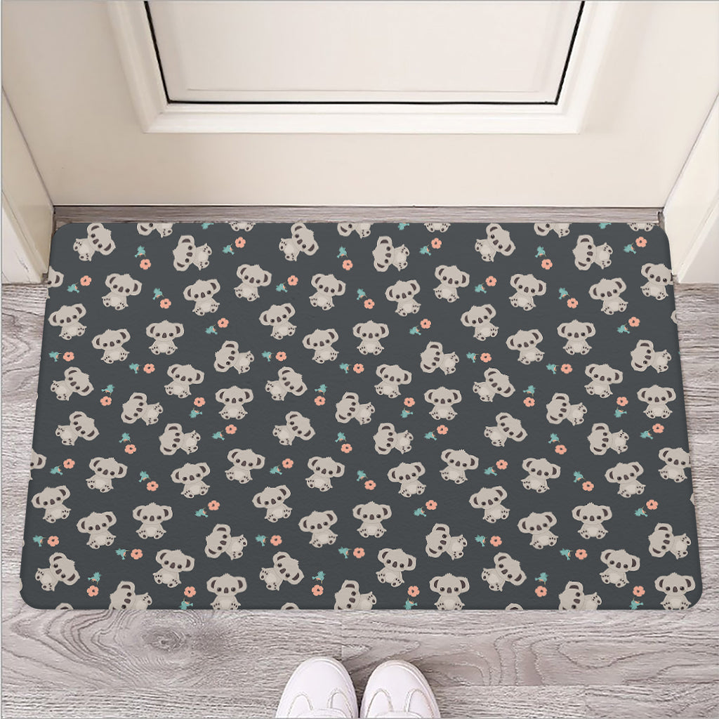 Baby Koala And Floral Pattern Print Rubber Doormat