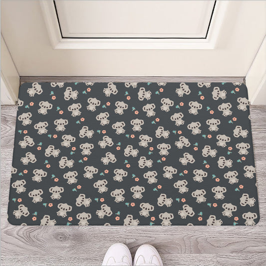Baby Koala And Floral Pattern Print Rubber Doormat