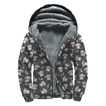 Baby Koala And Floral Pattern Print Sherpa Lined Zip Up Hoodie