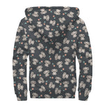 Baby Koala And Floral Pattern Print Sherpa Lined Zip Up Hoodie