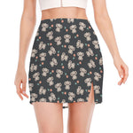 Baby Koala And Floral Pattern Print Side Slit Mini Skirt