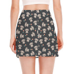 Baby Koala And Floral Pattern Print Side Slit Mini Skirt