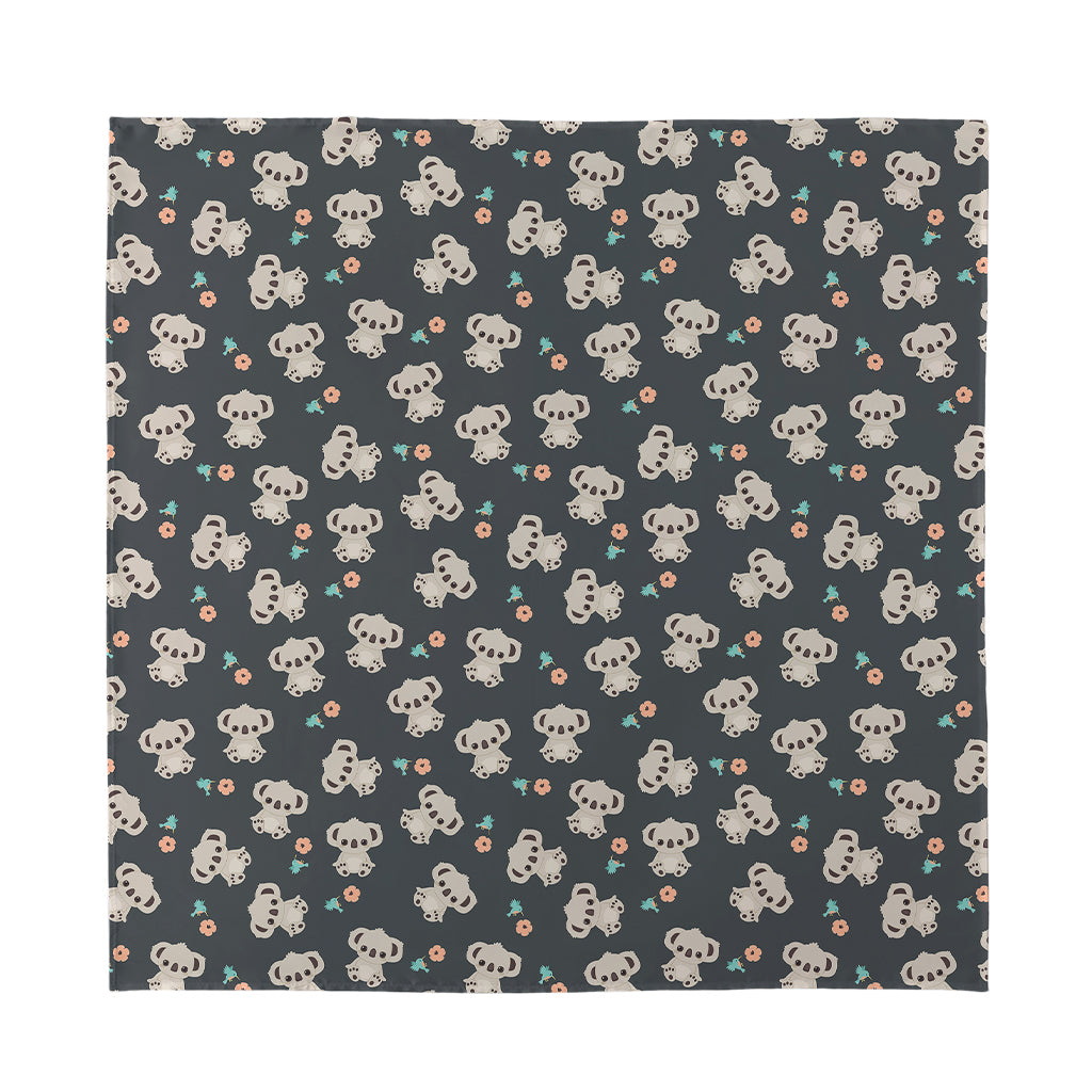 Baby Koala And Floral Pattern Print Silk Bandana