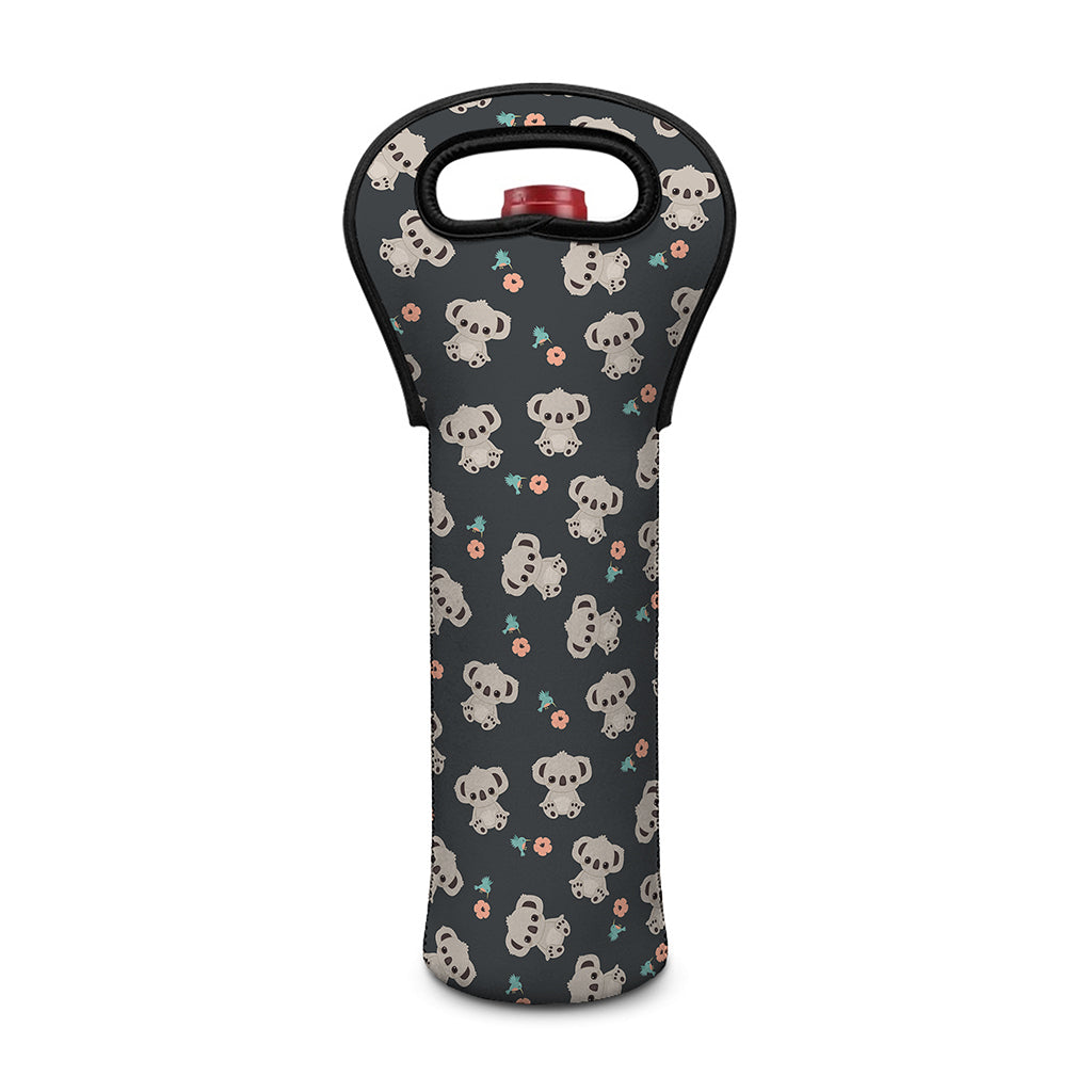 Baby Koala And Floral Pattern Print Single Neoprene Wine Tote