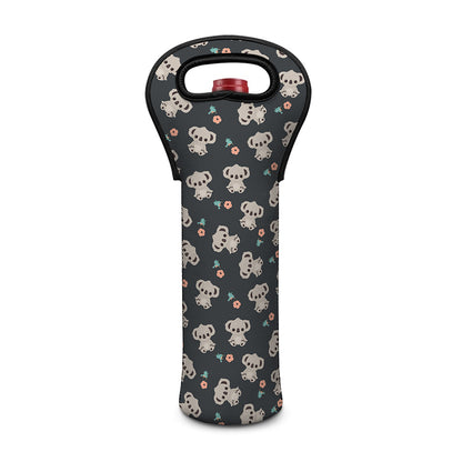 Baby Koala And Floral Pattern Print Single Neoprene Wine Tote