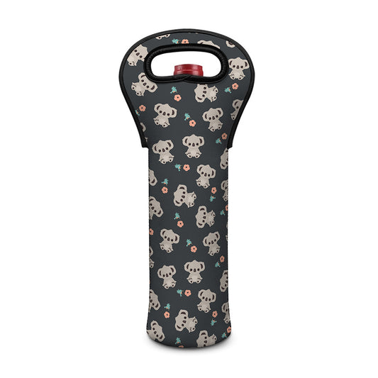 Baby Koala And Floral Pattern Print Single Neoprene Wine Tote