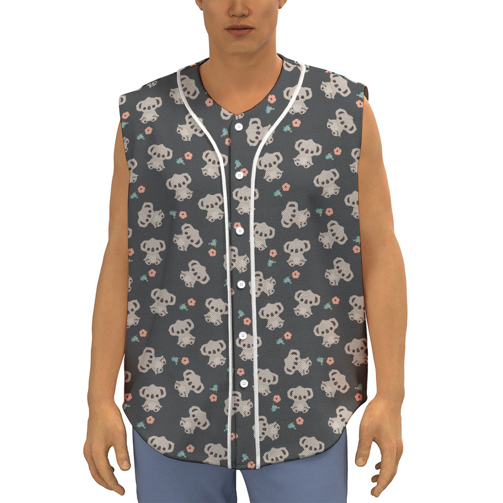 Baby Koala And Floral Pattern Print Sleeveless Baseball Jersey
