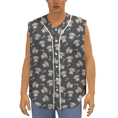 Baby Koala And Floral Pattern Print Sleeveless Baseball Jersey