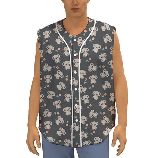 Baby Koala And Floral Pattern Print Sleeveless Baseball Jersey