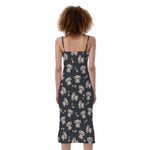 Baby Koala And Floral Pattern Print Slim Fit Midi Cami Dress