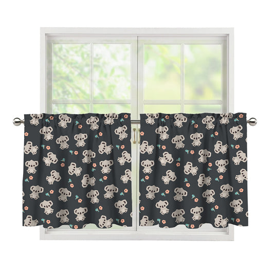 Baby Koala And Floral Pattern Print Tier Curtains