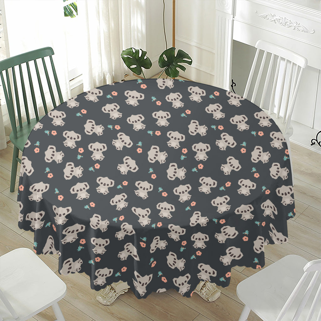 Baby Koala And Floral Pattern Print Waterproof Round Tablecloth