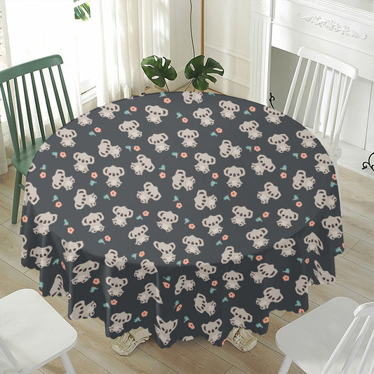 Baby Koala And Floral Pattern Print Waterproof Round Tablecloth