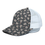 Baby Koala And Floral Pattern Print White Mesh Trucker Cap