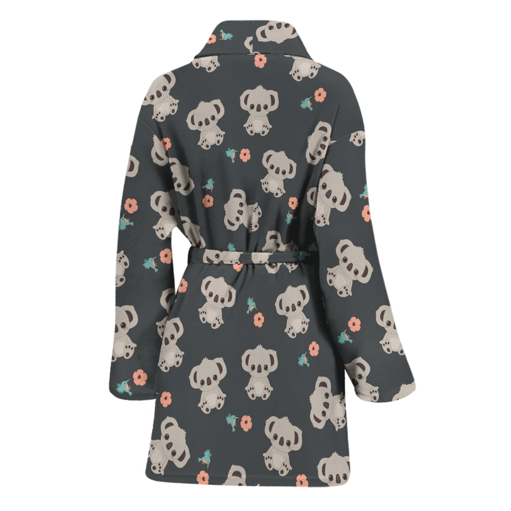 Baby Koala And Floral Pattern Print Women's Bathrobe