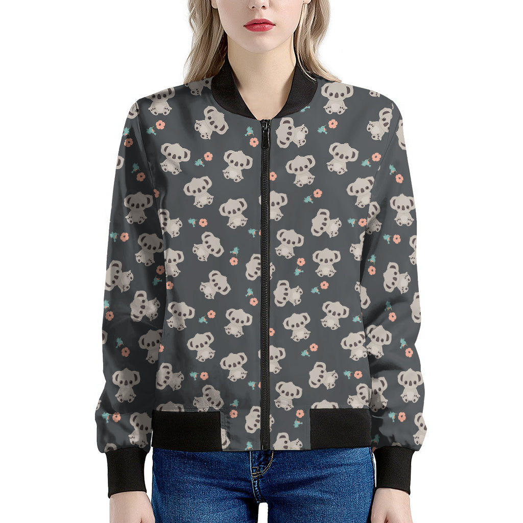 Baby Koala And Floral Pattern Print Women's Bomber Jacket