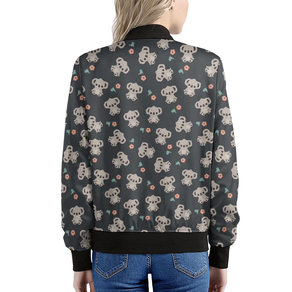 Baby Koala And Floral Pattern Print Women's Bomber Jacket