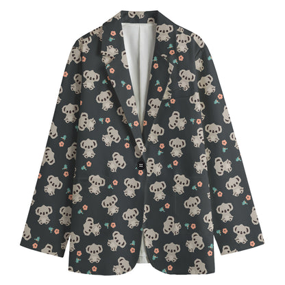 Baby Koala And Floral Pattern Print Women's Cotton Blazer