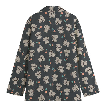 Baby Koala And Floral Pattern Print Women's Cotton Blazer