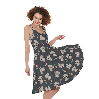 Baby Koala And Floral Pattern Print Women's Sleeveless Dress