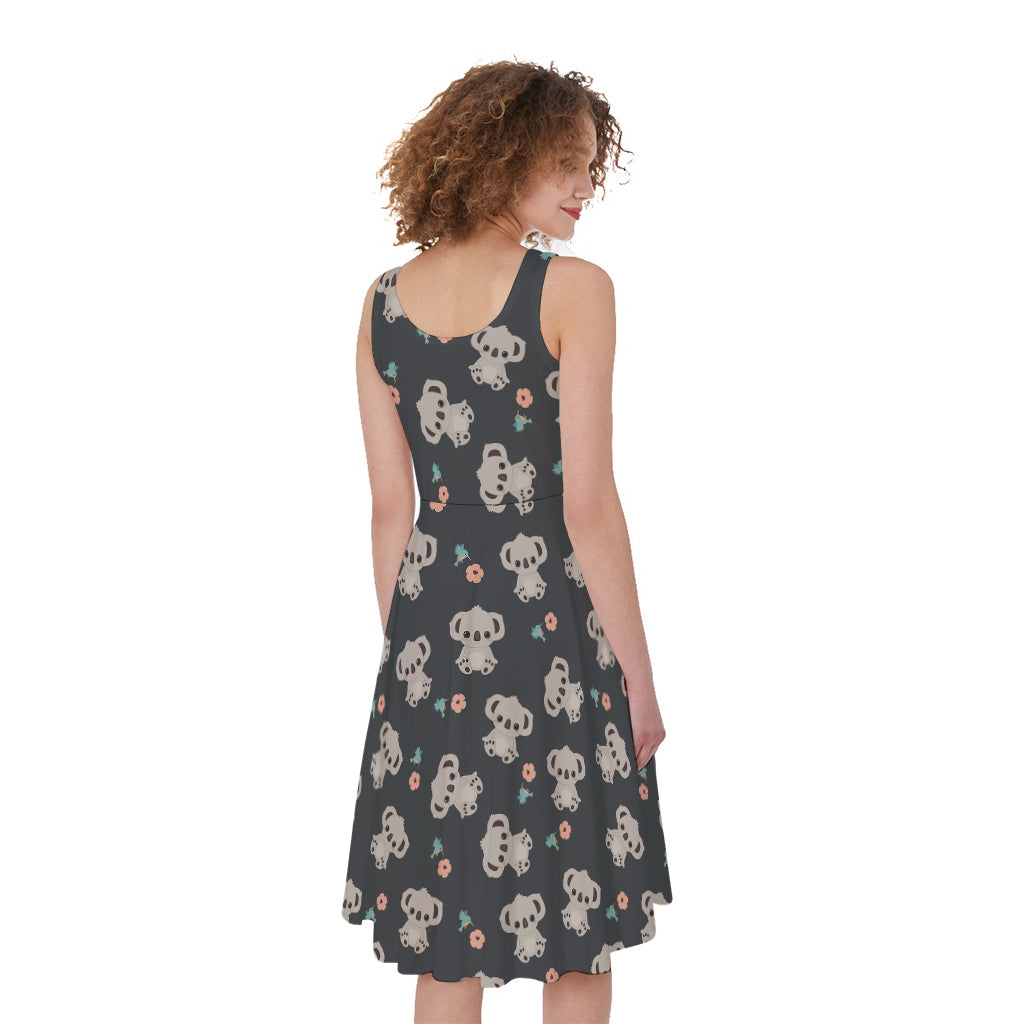 Baby Koala And Floral Pattern Print Women's Sleeveless Dress