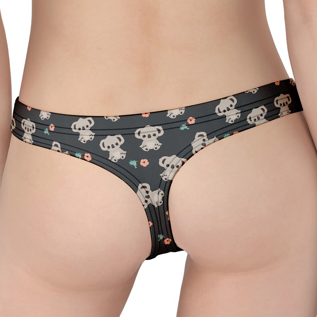 Baby Koala And Floral Pattern Print Women's Thong