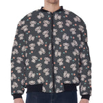 Baby Koala And Floral Pattern Print Zip Sleeve Bomber Jacket