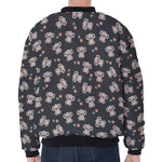 Baby Koala And Floral Pattern Print Zip Sleeve Bomber Jacket