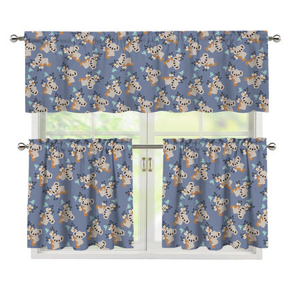 Baby Koala Pattern Print 3 Piece Kitchen Curtains