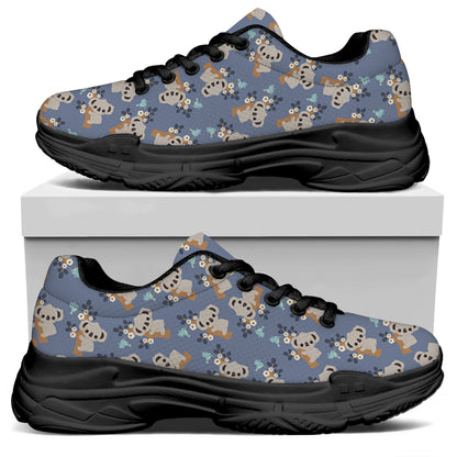 Baby Koala Pattern Print Black Chunky Shoes